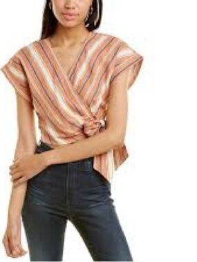 Lost + Wander Pleasure Harbor Linen Crop Wrap Top Blouse Anthropologie SAMPLE XS